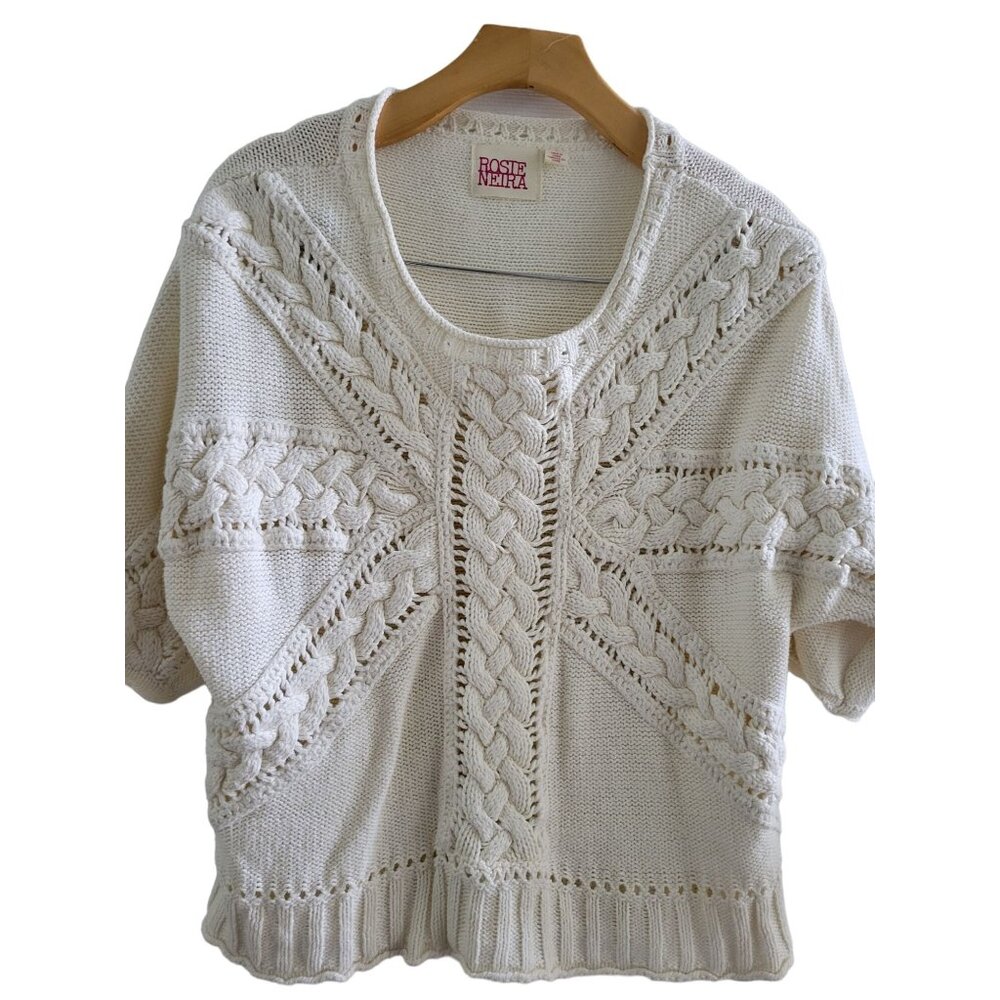 Anthropologie Rosie Neira Womens Ivory Knit Sweater size Large cottagecore
